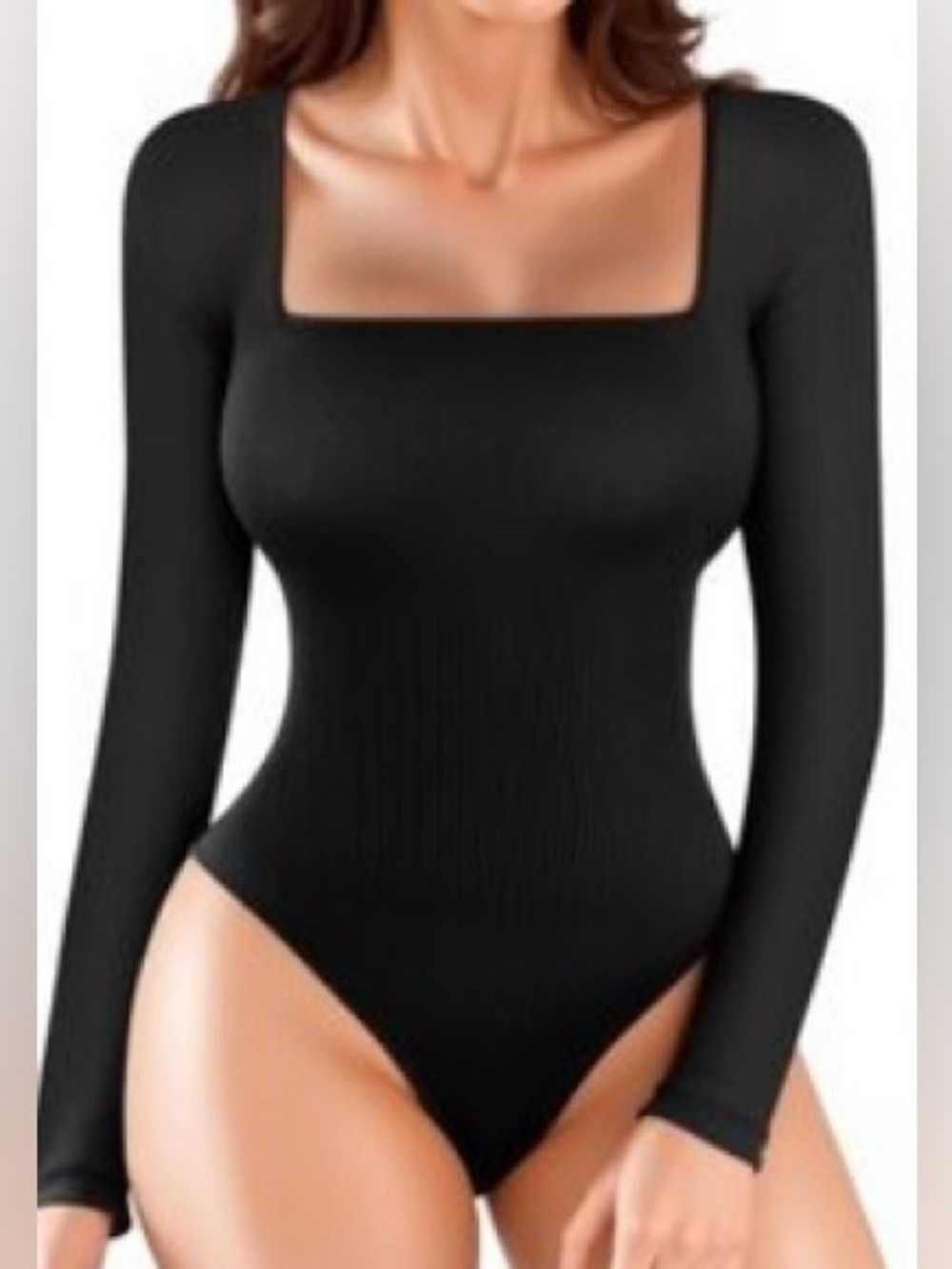 NWT-TEORIA XL Black Long Sleeve Square Neck Bodysuit Shapewear Bodysuit